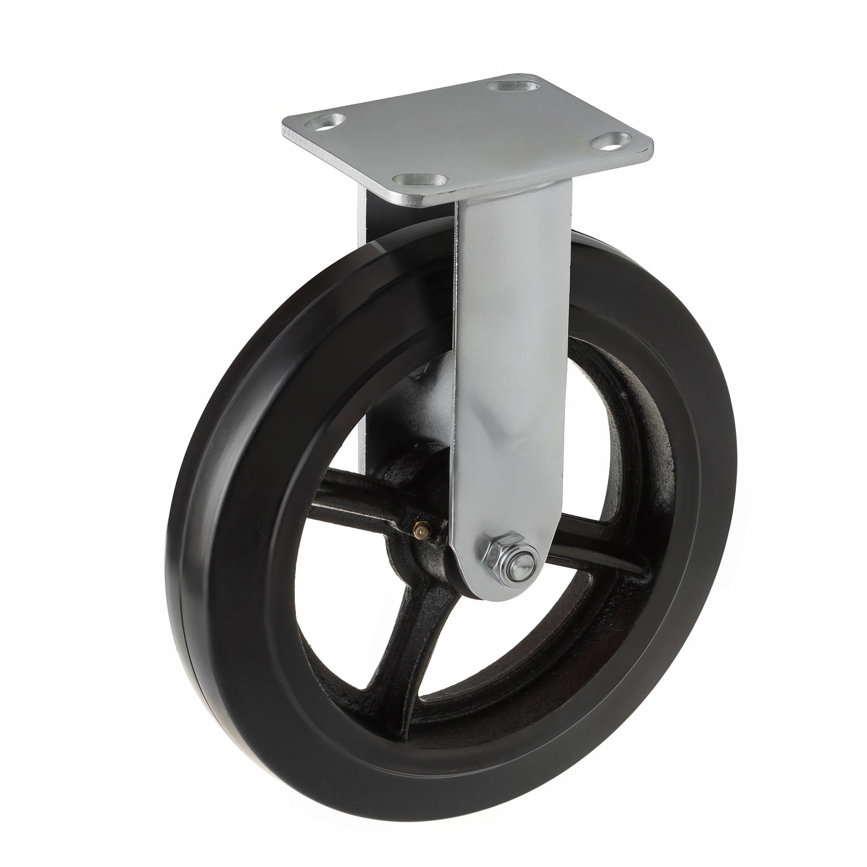 Большегрузное чугунное колесо 250 мм (неповоротное, площадка, черная резина, роликоподшипник) - FCD 85